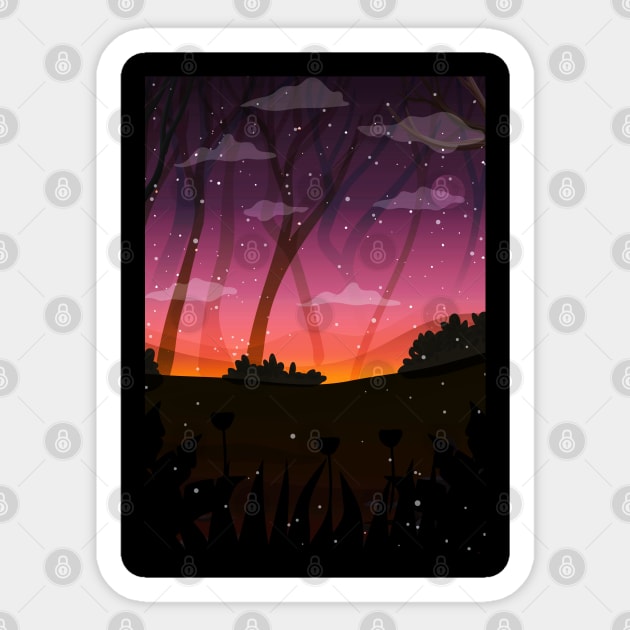 Fireflies in forest at night. Sticker by SALOX